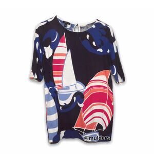 Talbots Blue Nautical Sailboat Sweater Size XS Wearable Art